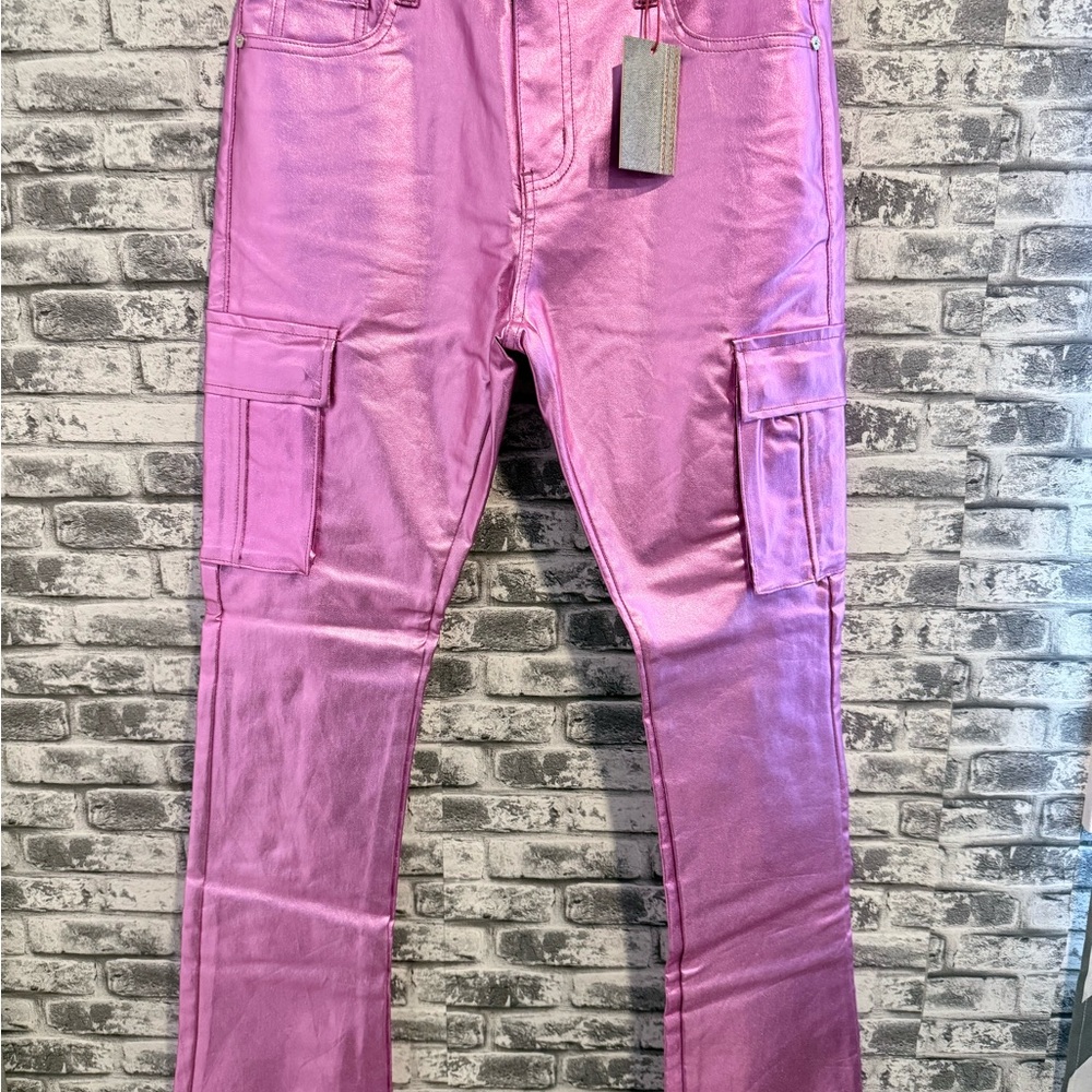 Armor Jeans Stacked Denim Pink Cargo Pocket Straight Jeans Men 34x36 Stacked